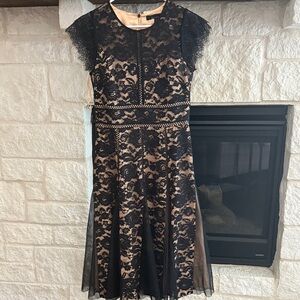 White House Black Market Black and Cream Lace Midi Dress